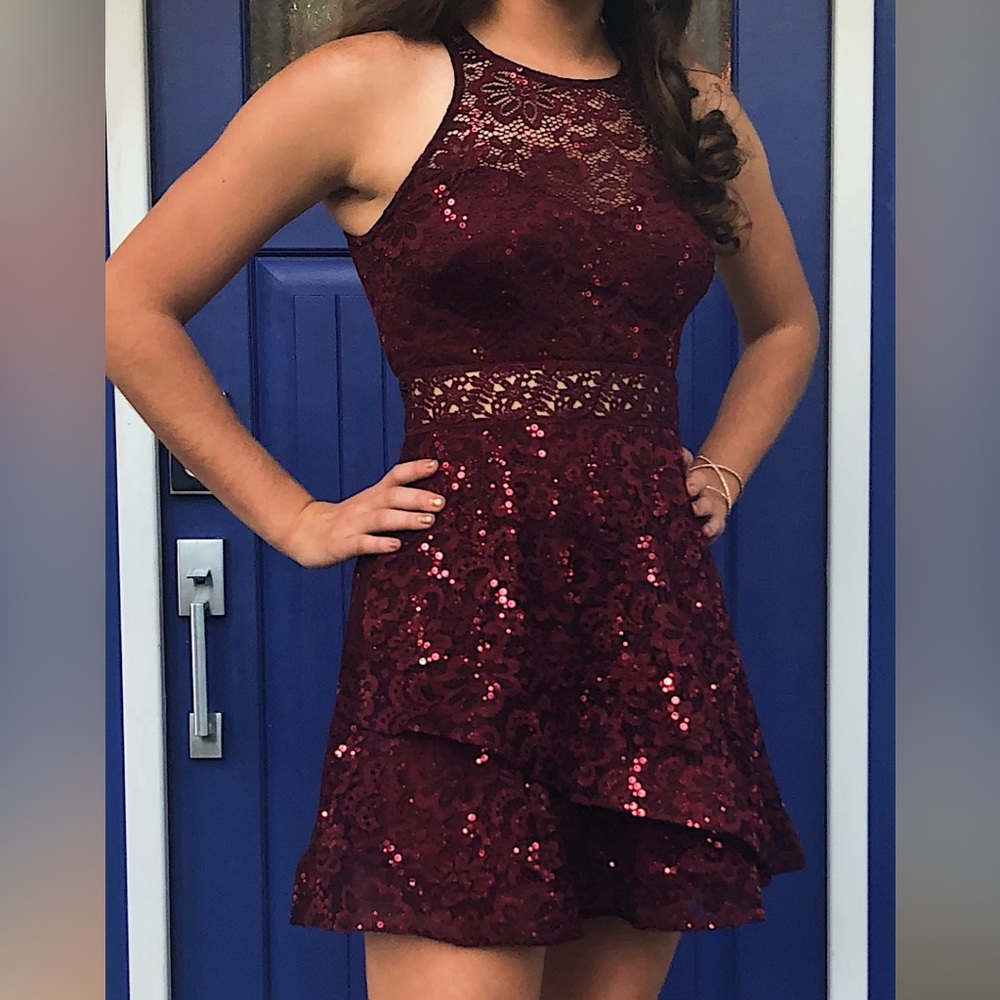 Sparkly, burgundy homecoming dress